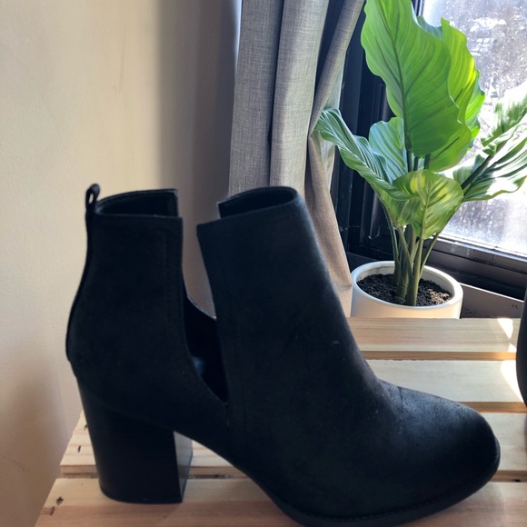 Soda Shoes - Faux Suede Side Cutout Booties